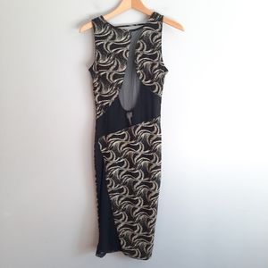 Codigo Black & Gold Low Back Mesh Detail Bodycon Dress